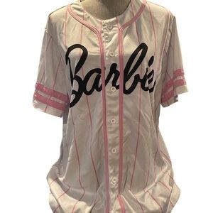 Barbie Baseball Jersey Shirt White Pink Striped #59 Size Large